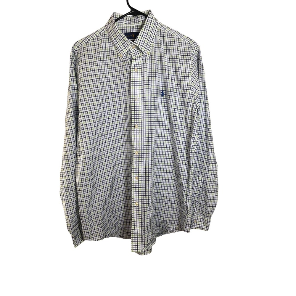 Ralph Lauren Mens Classic Fit Plaid Button Down Shirt Blue Green White LG